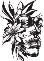 Artistic Floral Woman Face Vector Black Icon Black Vector Logo of Woman Face with Floral Touch