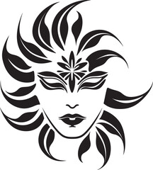 Woman Face Vector Black Logo with Floral Elements Artistic Floral Woman Face Vector Black Icon