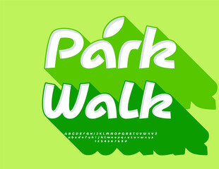 Vector Eco concept Park Walk. Handwritten Font with Big Green Shadow. Artistic Alphabet Letters and Numbers.