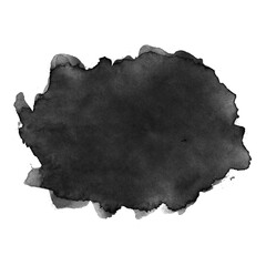 Irregular Black Ink Blot on White Background &ndash; Watercolor Stain with Uneven Edges and Gray Tones
