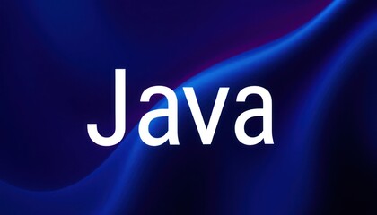 A modern abstract design with dynamic flowing shapes. The word "Java" appears center