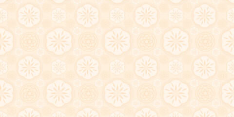 Chinese New Year Floral Traditional Seamless Pattern. Elegant Oriental geometric design. Vector Luxury Chinese New Year Beige and Gold Coin Pattern. Lunar Chinese pattern for banner, sale ads, poster