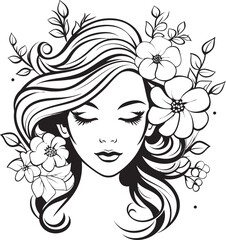 Feminine Silhouette with Blooming Petals Black Vector Design Woman’s Face with Stylish Floral Highlights Vector Black Icon