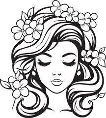 Floral Woman Face Vector Black Logo with Style Woman Face Vector Black Logo with Flower Motif