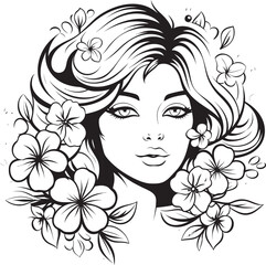 Floral Woman Face Vector Black Logo with Elegance Woman Face Vector Black Logo with Floral Shape