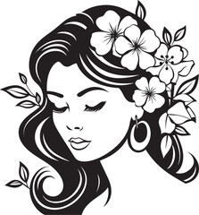 Woman Face Floral Vector Black Logo with Charm Black Vector Logo of Woman Face with Flower Outline