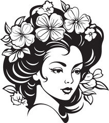 Woman Face Vector Black Logo with Floral Shape Black Vector Logo of Woman Face with Floral Lines