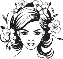 Woman Face Made of Flowers Vector Black Icon Floral Woman Face Vector Black Logo with Elegance