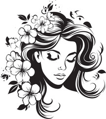 Floral Woman Face Vector Black Logo with Elegance Woman Face Vector Black Logo with Flower Patterns