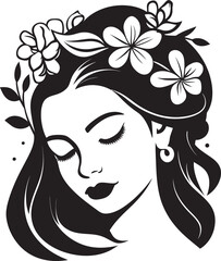 Vector Black Logo of Woman Face with Flower Adornments Woman Profile with Floral Accents Vector Black Icon