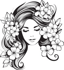 Woman Face with Flower Elements Vector Black Logo Vector Logo of Woman Face with Floral Embellishments