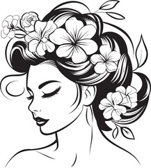 Woman Face with Flower Crown Vector Black Icon Black Vector Icon of Woman Face with Floral Details