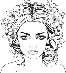 Woman Face with Decorative Flowers Vector Black Logo Floral Adorned Woman Face Vector Black Icon Design