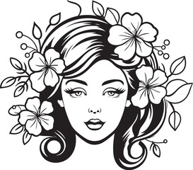 Woman Face with Artistic Flower Decor Vector Logo Woman Face with Flower Accents Vector Black Design Icon