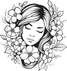 Woman Face Surrounded by Floral Elements Vector Logo Floral Decorated Woman Face Vector Black Icon Design