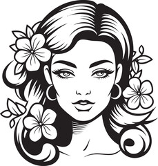 Woman Face with Flower Decoration Vector Black Logo Black Vector Logo of Woman Face with Floral Detail