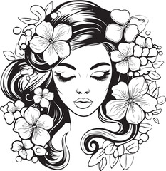 Woman Face with Elegant Flower Decor Vector Logo Black Vector Logo of Woman Face with Flower Embroidery