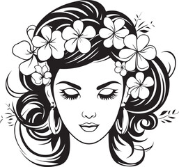 Woman Face with Floral Accents Vector Black Logo Floral Decor Woman Face Vector Black Icon Design