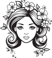 Woman Face with Decorative Flowers Vector Black Logo Floral Adorned Woman Face Vector Black Icon