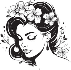 Woman Face with Artistic Flower Border Vector Icon Woman Face with Flower Decoration Vector Black Logo