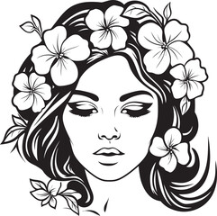 Woman Face with Flower Decoration Vector Black Logo Black Vector Logo of Woman Face with Floral Detail