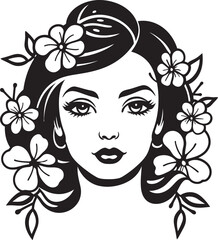 Woman Face with Floral Accents Vector Black Logo Floral Decor Woman Face Vector Black Icon