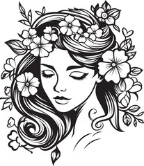 Woman Face with Floral Design Vector Black Icon Vector Black Icon of Woman Face with Flower Accents