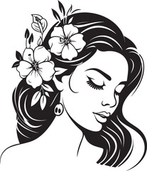 Elegant Woman Face with Floral Adornments Vector Logo Woman Profile Surrounded by Floral Motif Vector Icon
