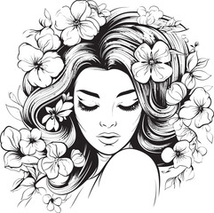 Woman Profile Surrounded by Floral Motif Vector Icon Artistic Woman Face with Flower Crown Vector Black Logo