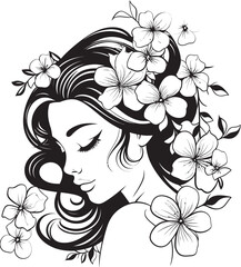 Woman Face and Floral Arrangement Vector Black Icon Floral Beauty Woman Face Logo in Vector Black Design