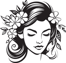 Woman Face Surrounded by Elegant Flower Vector Icon Artistic Floral Arrangement with Woman Face Vector Black Design