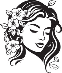 Artistic Floral Arrangement with Woman Face Vector Black Design Woman Face in Floral Frame Vector Black Logo Icon