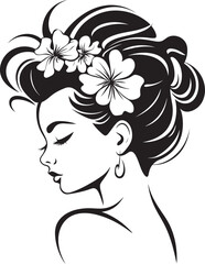Elegant Woman Face with Flower Border Vector Logo Design Woman Face and Flower Fusion Vector Black Logo Icon