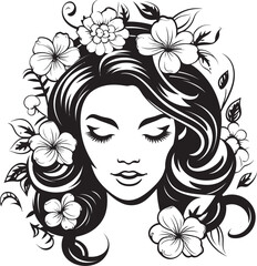 Woman Face with Intricate Flower Decor Vector Black Design Feminine Face Surrounded by Floral Pattern Vector Icon