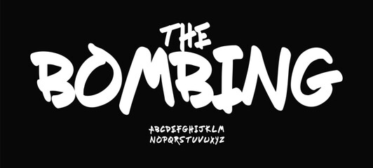 Graffiti street alphabet, freestyle brush font for skate logo, hip hop sign headline, dynamic hand drawing typographic design, modern urban marker brush pen typography. Vector typeset.