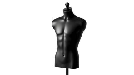 Male mannequin torso in matte black finish, realistic render on white