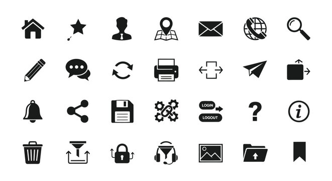 Vector illustration of illustration of black and white icons for web and app design elements