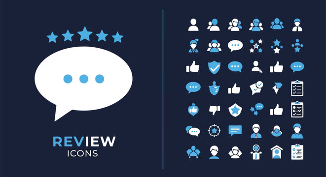 Vector illustration of illustration of review and feedback icons with stars and chat bubbles