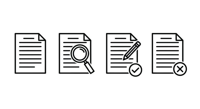 Vector illustration of illustration of document icons search, edit, approve, reject, isolated on white background