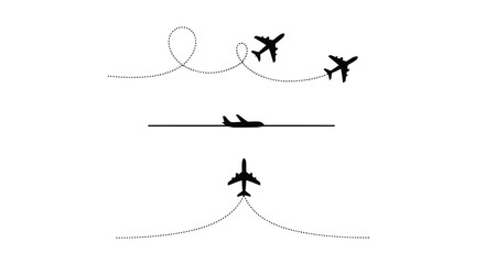 Vector illustration of illustration of silhouettes of airplanes flying on white background