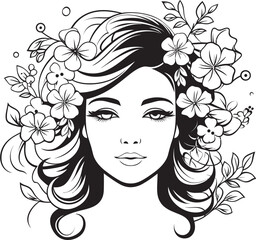 Woman Face with Detailed Floral Pattern Vector Logo Artistic Woman Face Surrounded by Flowers Vector Black Icon