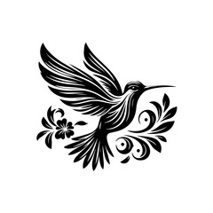 Naklejka premium Hummingbird with floral elements, isolated on white background