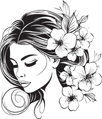 Woman Face and Petal Highlights Vector Black Logo Black Vector Logo Featuring Woman Face with Botanical Trim