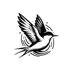 Fototapeta premium Stylized black and white swallow in flight, isolated on white background