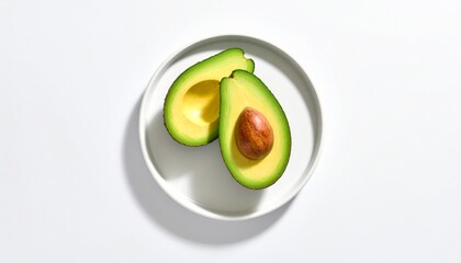 Single Fresh Avocado, Halved, on White