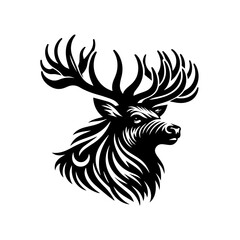 Majestic stag head with large antlers, isolated on white background
