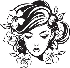 Feminine Portrait and Petal Highlights Vector Black Logo Artistic Woman Face with Blossoming Petals Vector Black Icon