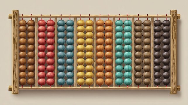 Colorful bead abacus with a wooden frame for counting and calculation - Powered by Adobe