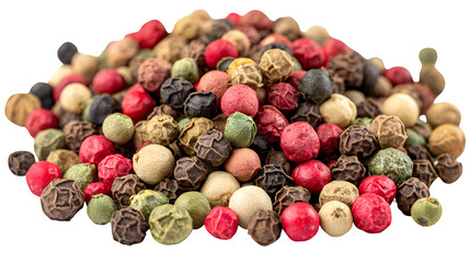 Obraz premium Mixed peppercorns pile with different colors, isolated on white