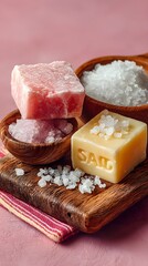 a bowl of sugar and a bowl of sugar on a pink surf